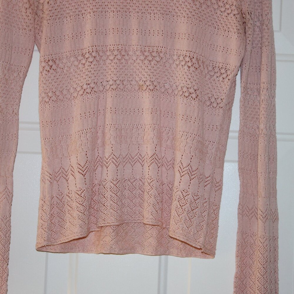 Ann Taylor Peach Light Weight Long Slv Weave Sweater Size Small - Picture 3 of 3
